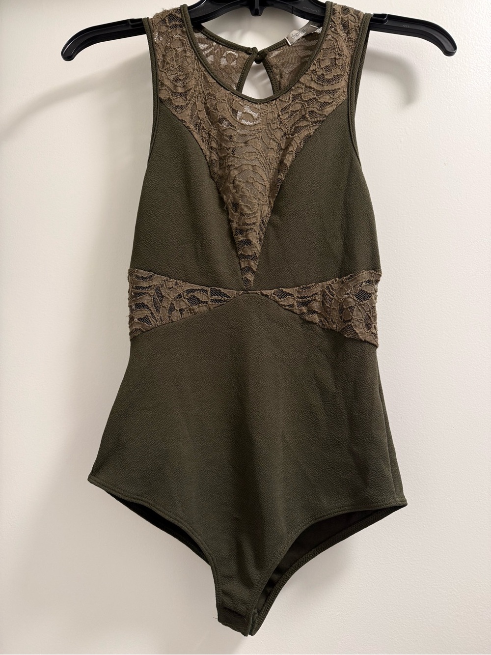Charlotte Russe Olive Lace-Inset Bandeau Bodysuit